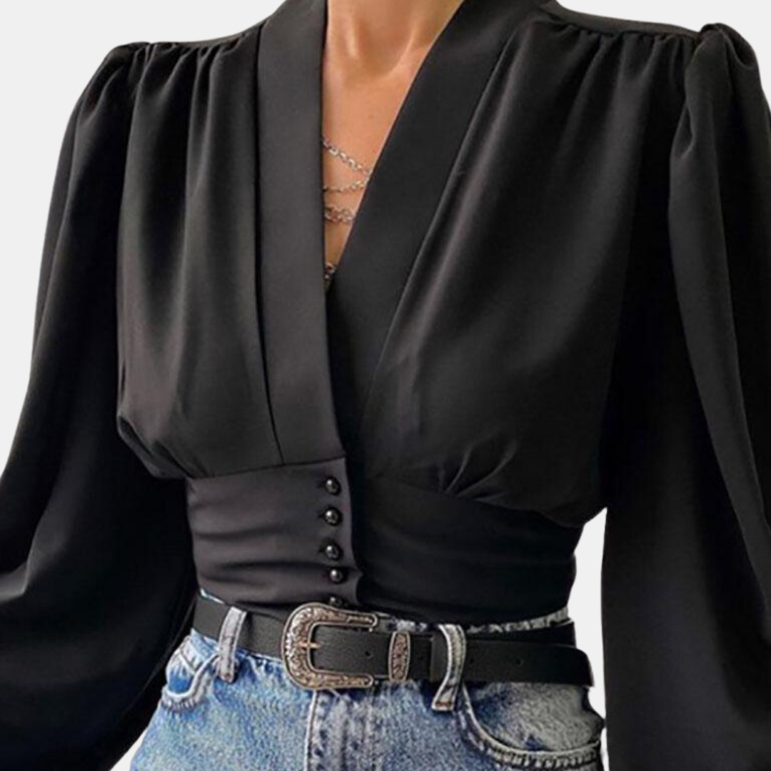 Alondra - Fashionable puff-sleeve blouse with V-neckline