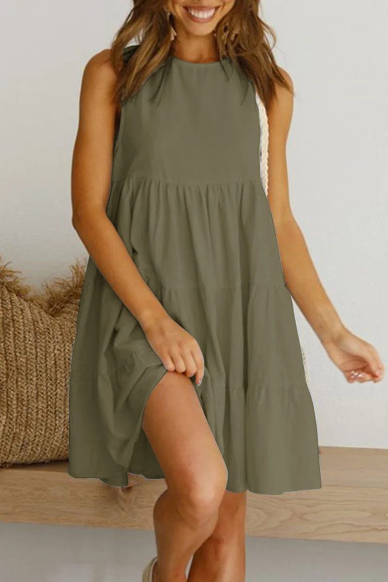 Kaylani - Round-neck princess dresses with trendy plain casual patches