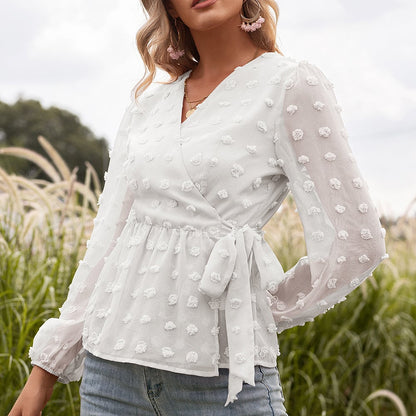 Anita Women's Jacquard Lace V-Neck Spring Blouse