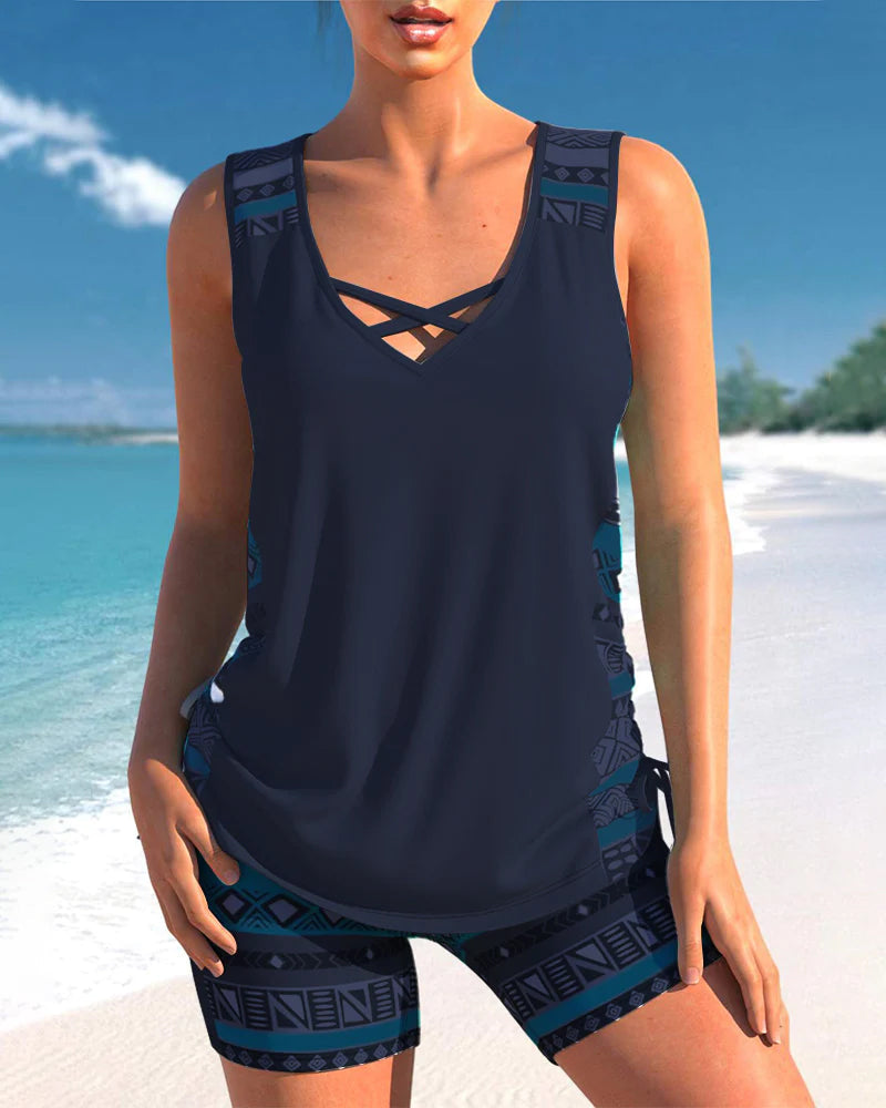 Lena - Tankini with geometric print and V-neckline