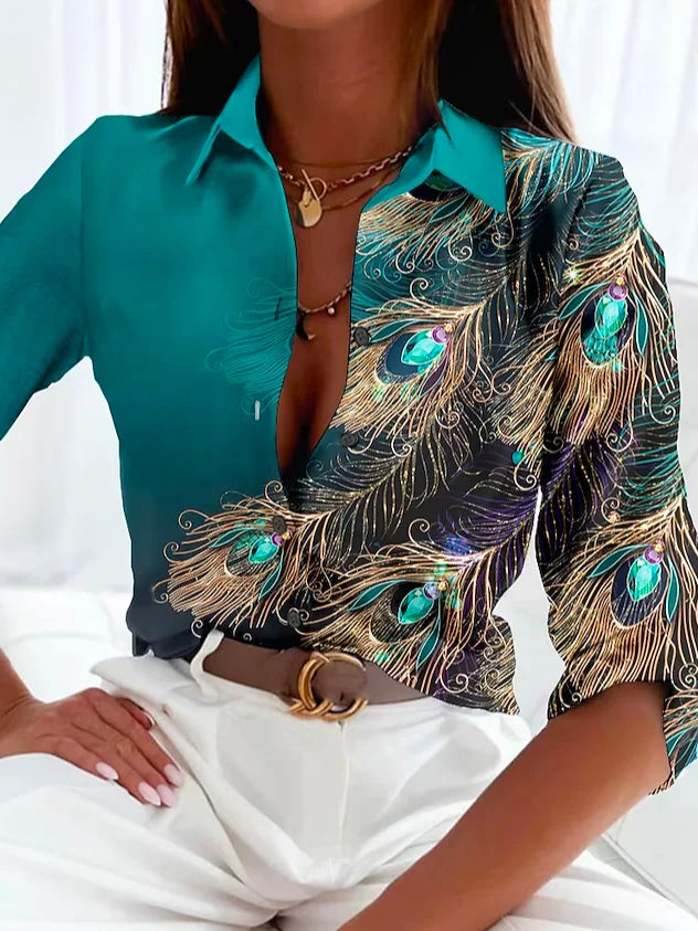 Blouse with feather pattern for women