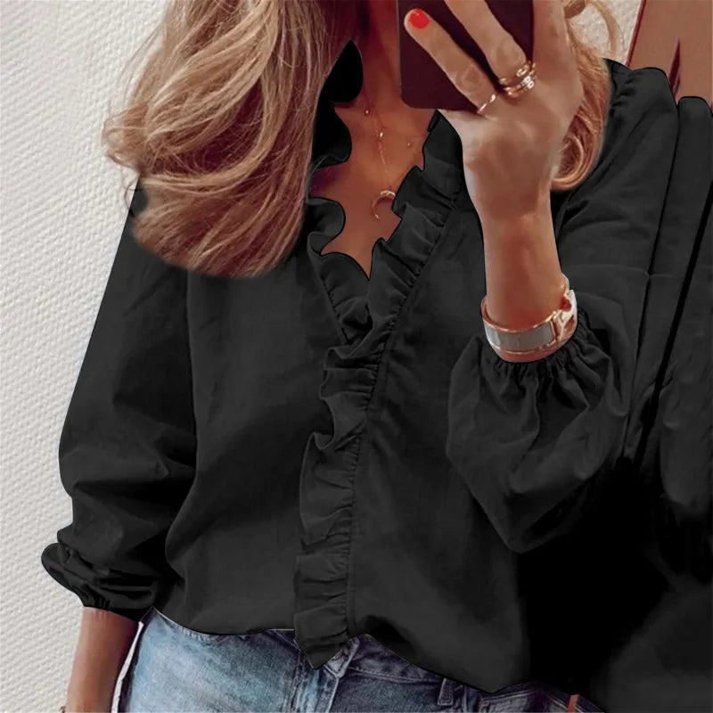 Aria | Trendy New Long-Sleeve Ruffled Blouse