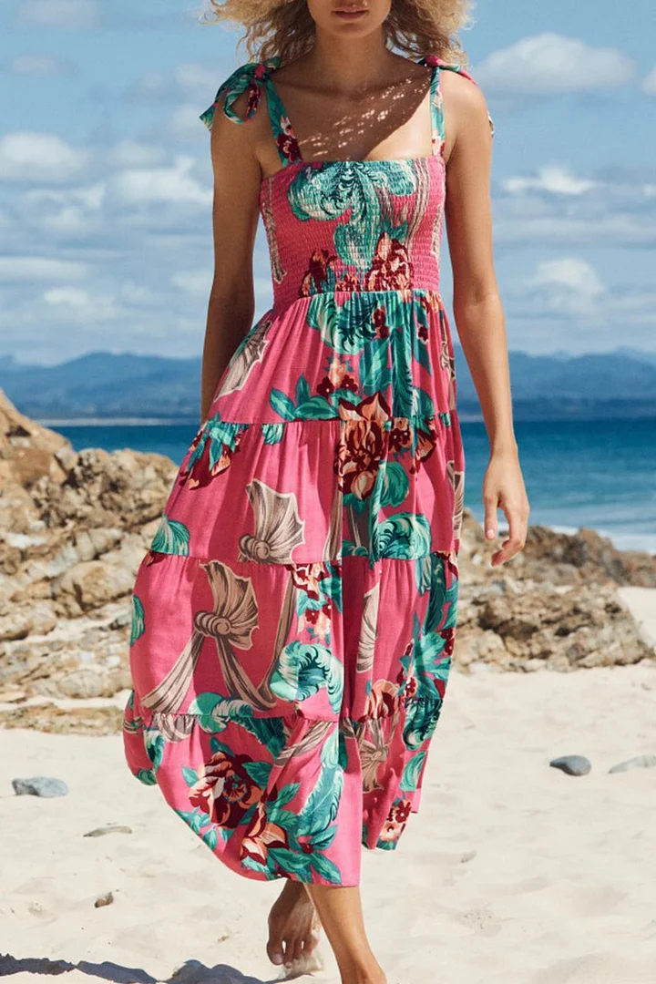 Rhea - Printed dresses with thin straps and urban fashion patches.