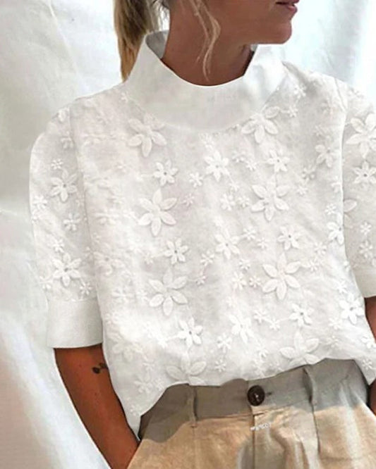 Ruby - Trendy cotton blouse with stand-up collar