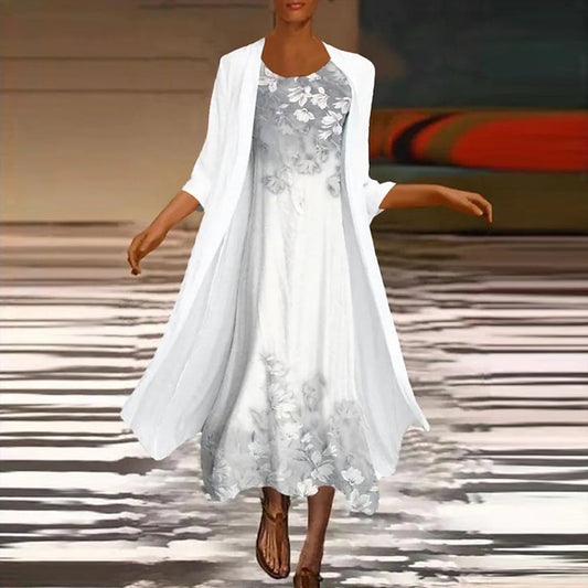 Fashionable long dress with matching blouse jacket for women