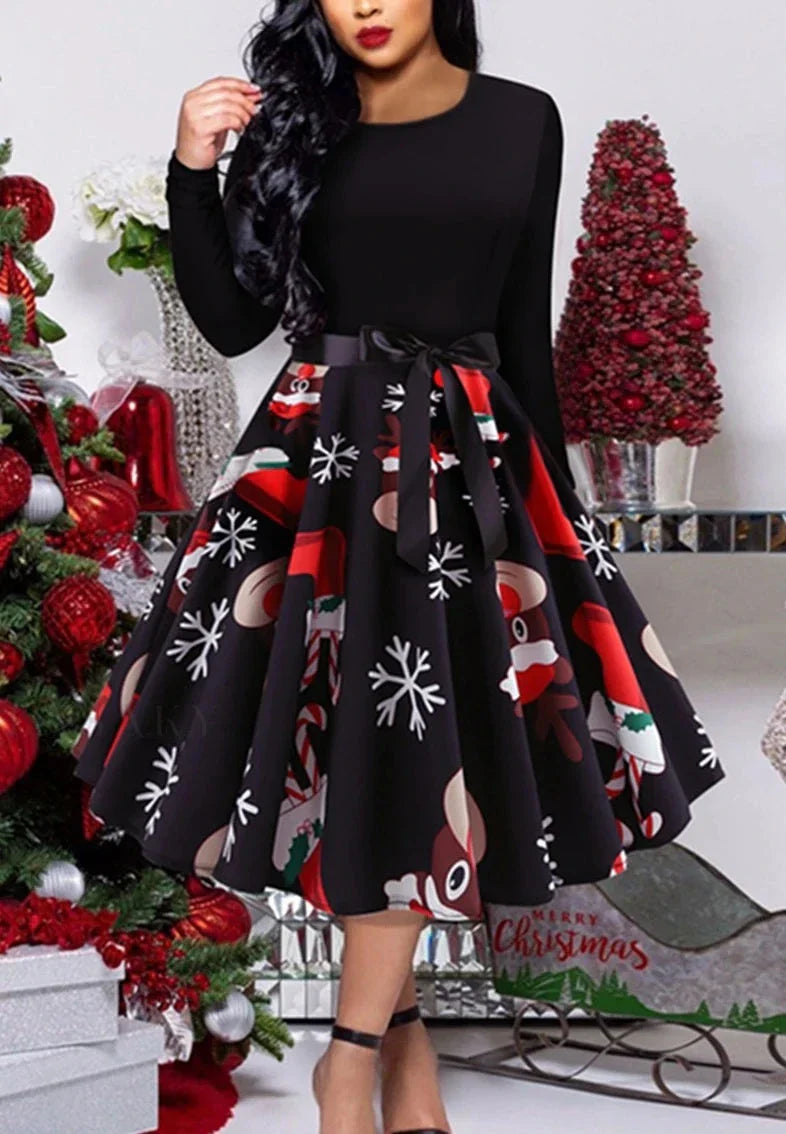 Aveena - Classic vintage swing dress with long sleeves.
