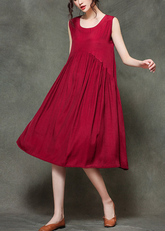 Mitchi - O-neck ruffled long sleeveless dresses