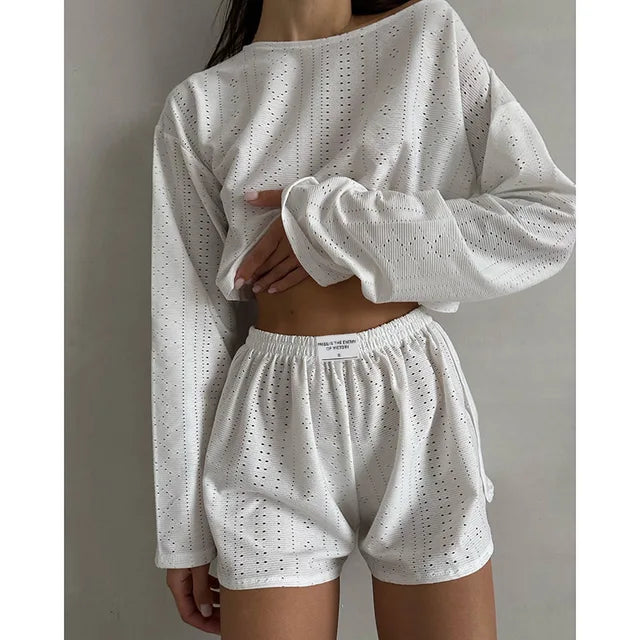 Casual pullover tops and shorts two-piece set