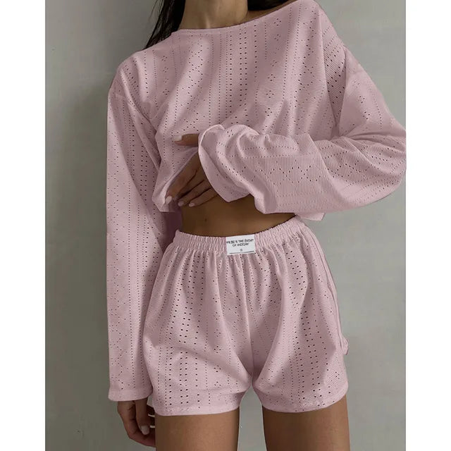 Casual pullover tops and shorts two-piece set