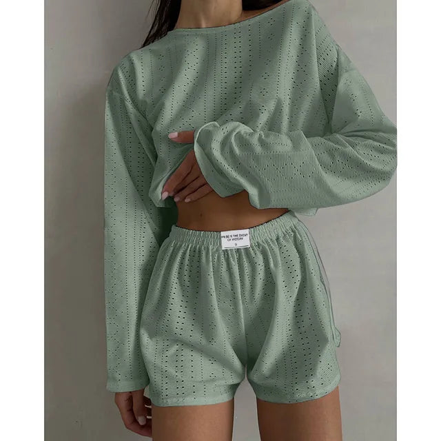 Casual pullover tops and shorts two-piece set