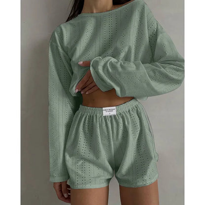 Casual pullover tops and shorts two-piece set