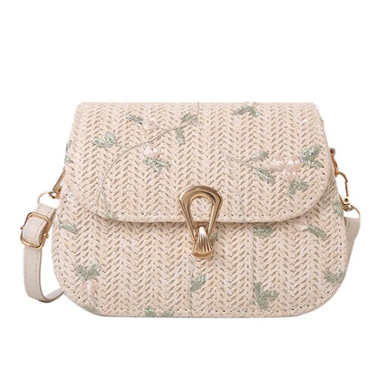 Rebecca - Embroidered straw shoulder bag