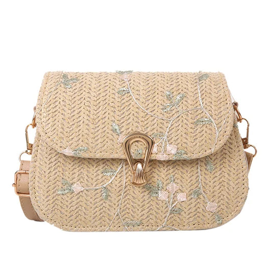 Rebecca - Embroidered straw shoulder bag