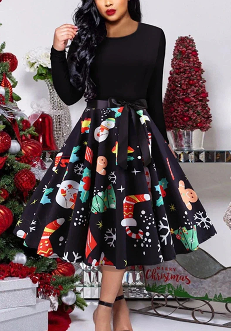 Aveena - Classic vintage swing dress with long sleeves.