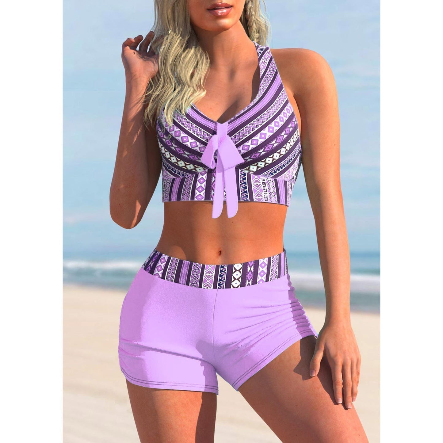 Ea | high neck top and high waist shorts Swimsuit 2 pieces