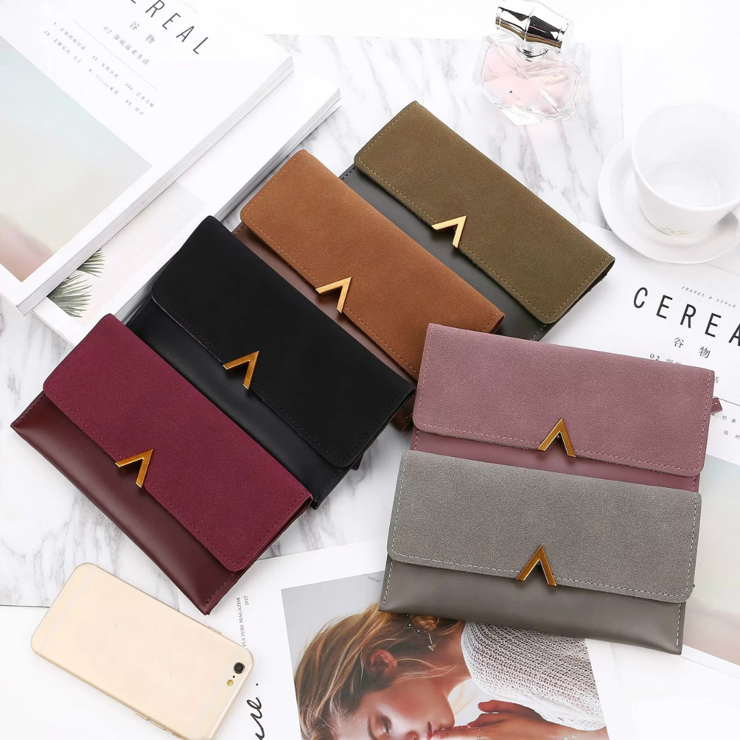 Suede leather wallet | Large and modern-Elly Rose