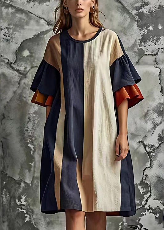 Ada - Loose, colorful dress with patchwork neckline and flared sleeves