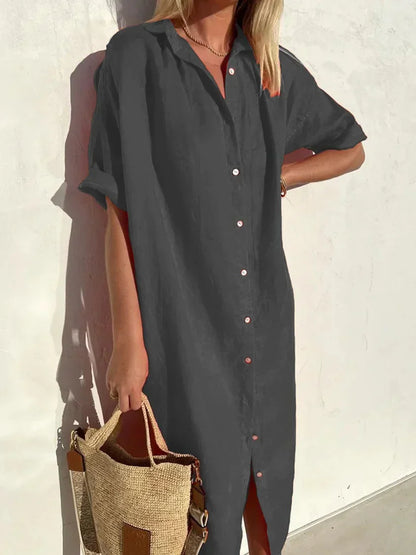 Hange - elegant and casual full-sleeved button-down dress for women Dresses in cotton and linen