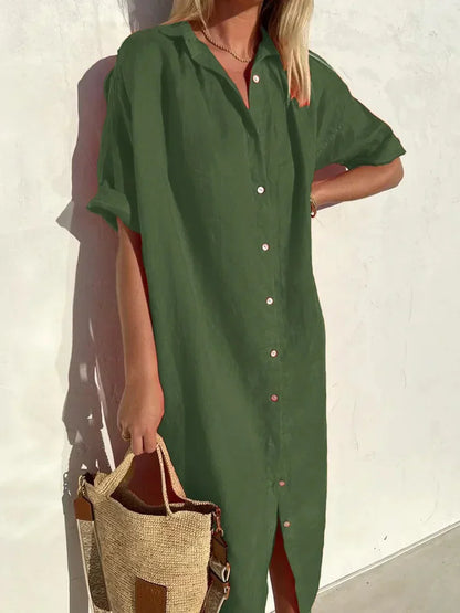 Hange - elegant and casual full-sleeved button-down dress for women Dresses in cotton and linen