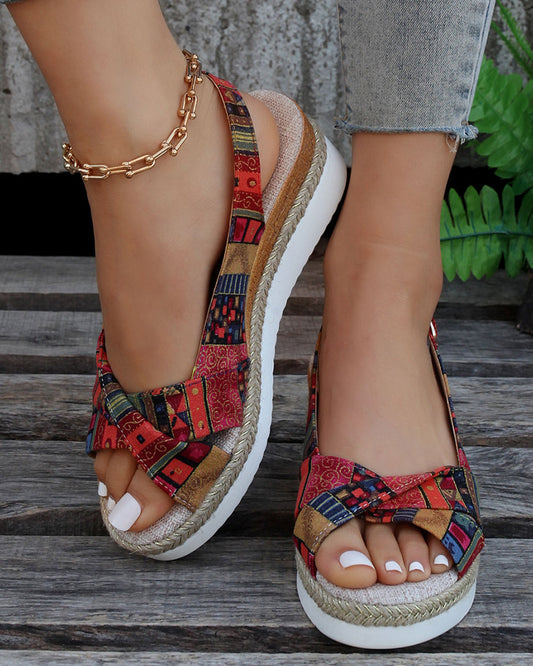 | Open and printed wedge espadrille sandals