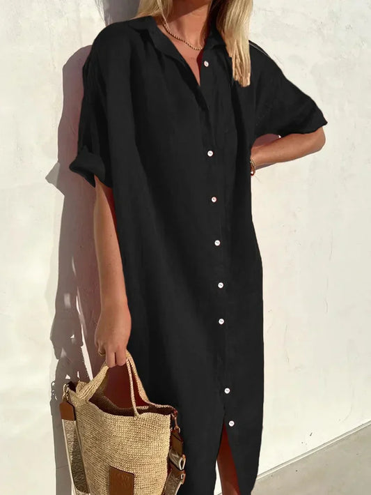Hange - elegant and casual full-sleeved button-down dress for women Dresses in cotton and linen