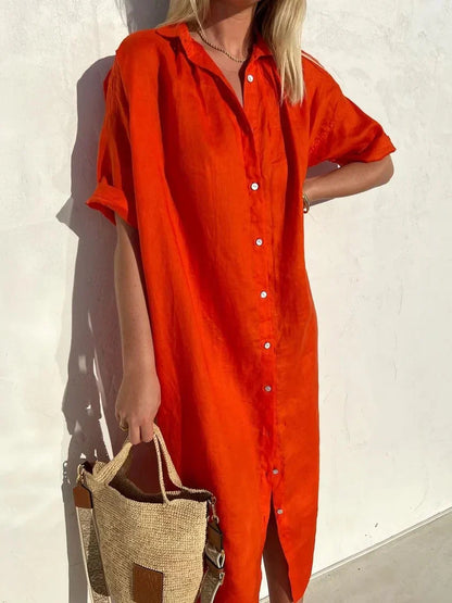 Hange - elegant and casual full-sleeved button-down dress for women Dresses in cotton and linen