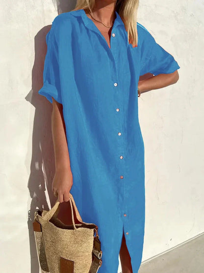 Hange - elegant and casual full-sleeved button-down dress for women Dresses in cotton and linen