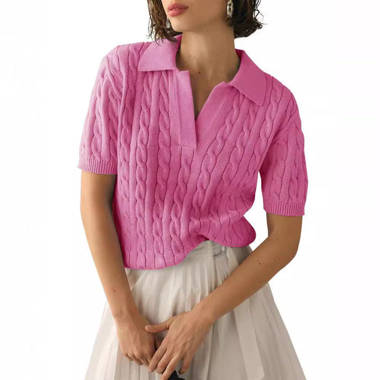 Lara | Stylish Short Sleeve Cable Knit Top