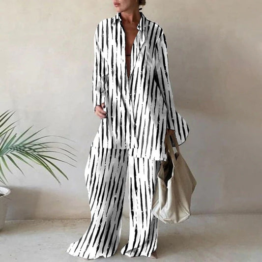 Set of roomy long-sleeved blouses and matching wide-leg pants