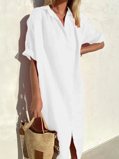 Hange - elegant and casual full-sleeved button-down dress for women Dresses in cotton and linen