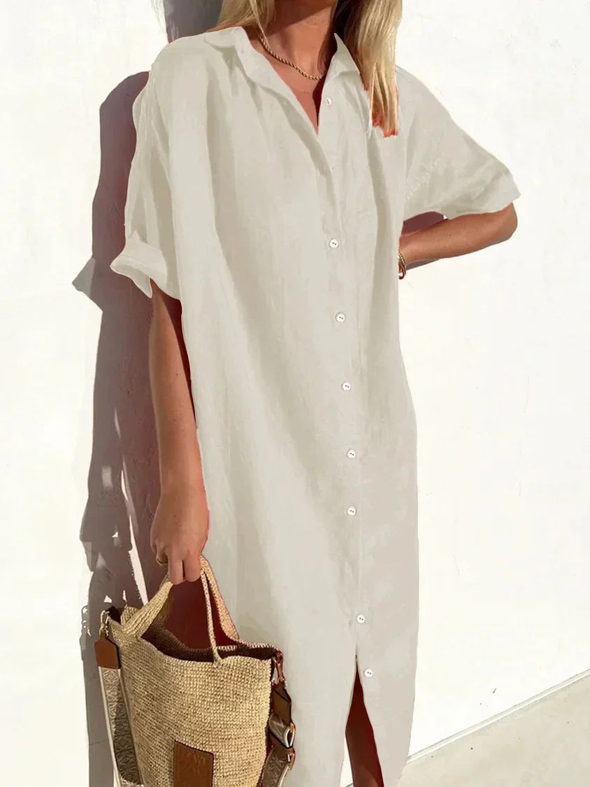 Hange - elegant and casual full-sleeved button-down dress for women Dresses in cotton and linen