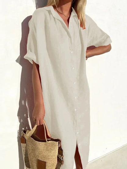 Hange - elegant and casual full-sleeved button-down dress for women Dresses in cotton and linen