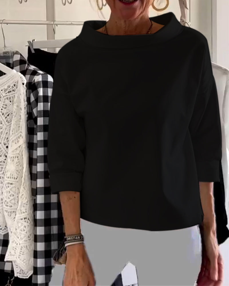 Elegant 3/4-sleeve blouse with boat neck ladies