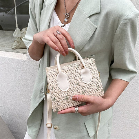 Woven handbag with floral accents - Serena