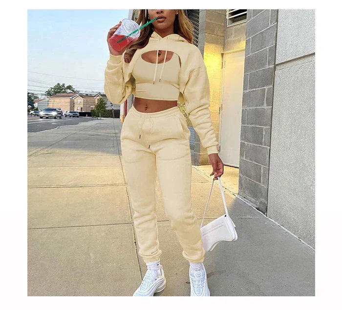 3-piece set jogging pants and sweatshirt short top fleece pants