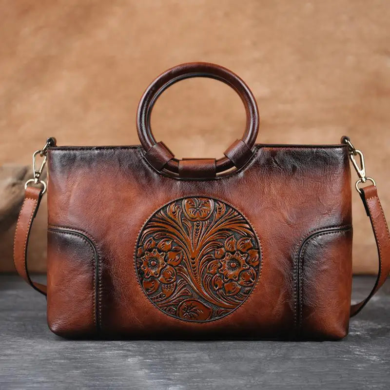 Mille - Leather handbag with vintage embossing-Elly Rose