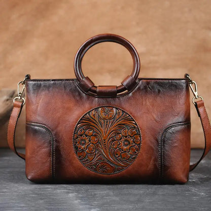 Mille - Leather handbag with vintage embossing-Elly Rose