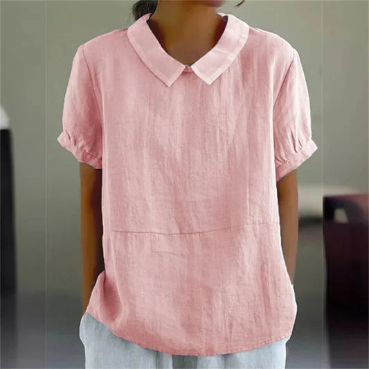 Sophie | Comfortable Cotton Linen Blouse with Peter Pan Collar
