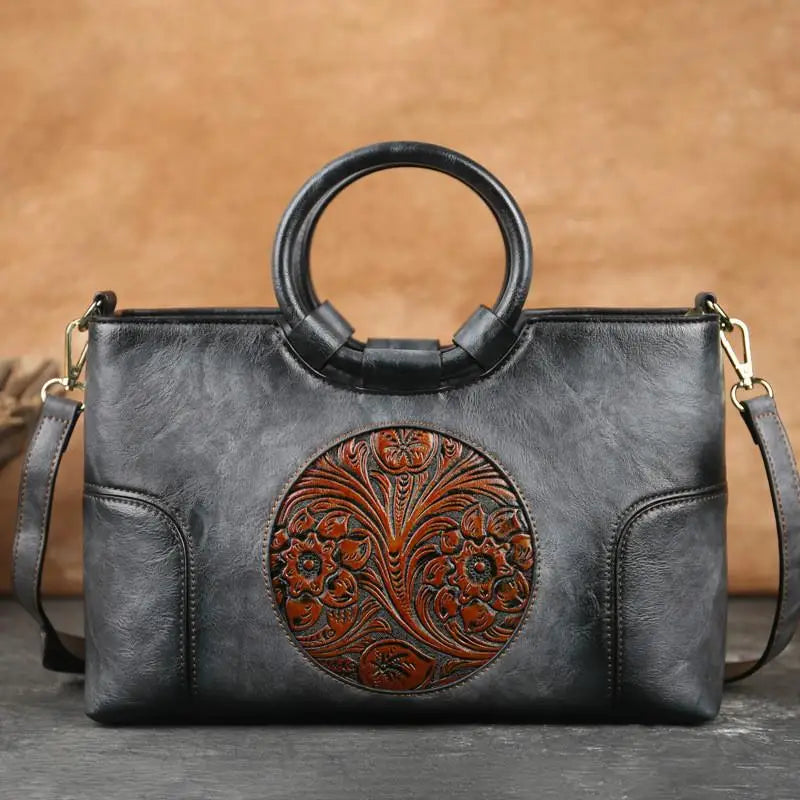Mille - Leather handbag with vintage embossing-Elly Rose