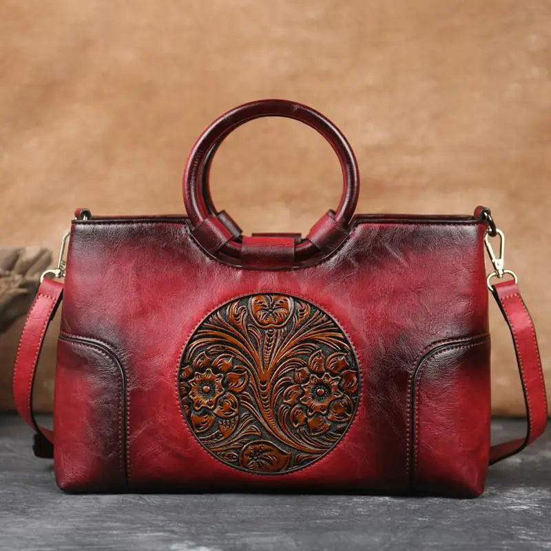 Mille - Leather handbag with vintage embossing-Elly Rose