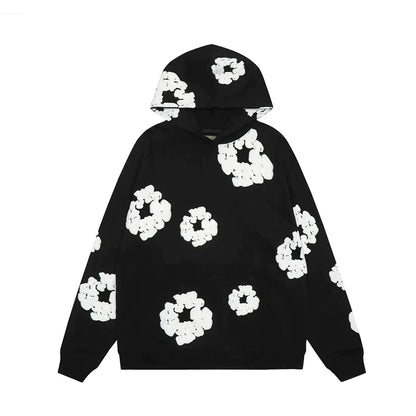 Declan | Denim hoodie with floral print and hoodie