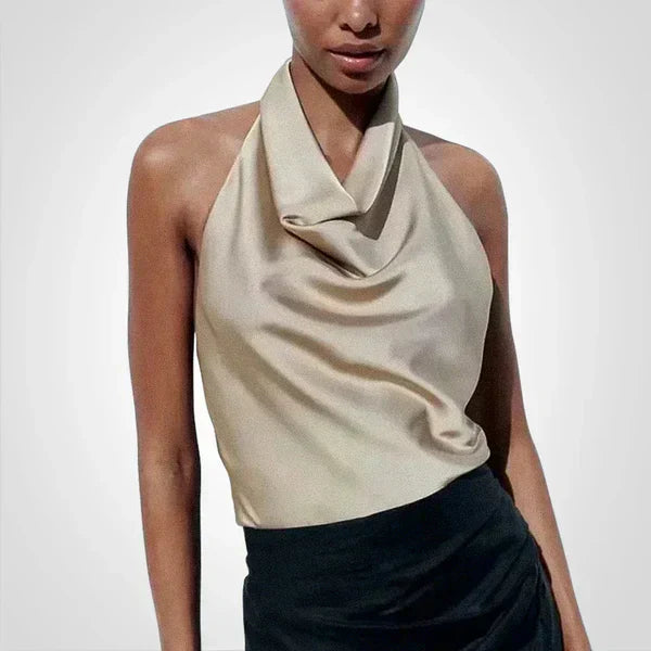 Elenoir - Satin crop top with straps around the neck