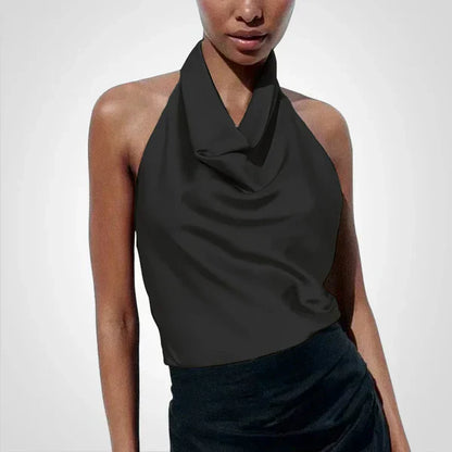 Elenoir - Satin crop top with straps around the neck