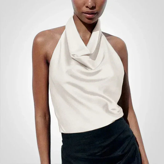 Elenoir - Satin crop top with straps around the neck