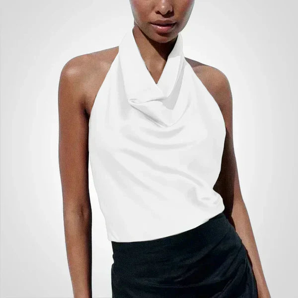 Elenoir - Satin crop top with straps around the neck