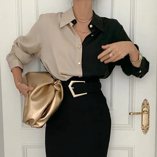 Charlotte Women's Vintage long-sleeved blouse - Elegant and two-tone