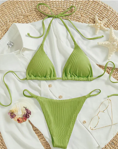 Antonella® | Blue bikini with high band and V-neckline