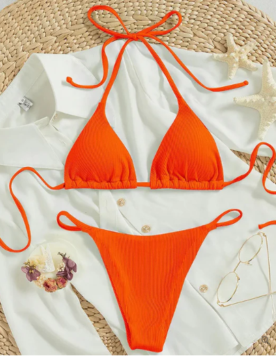 Antonella® | Blue bikini with high band and V-neckline