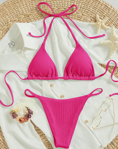 Antonella® | Blue bikini with high band and V-neckline
