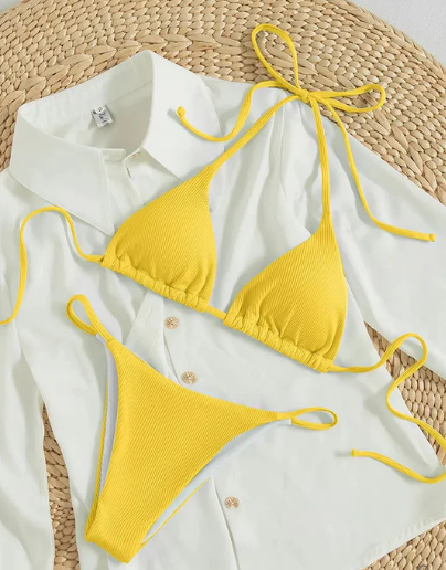 Antonella® | Blue bikini with high band and V-neckline